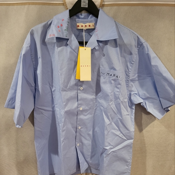 MARNI Boxy Poplin Bowling Shirt with Embroidered Logo - Picture 3 of 8